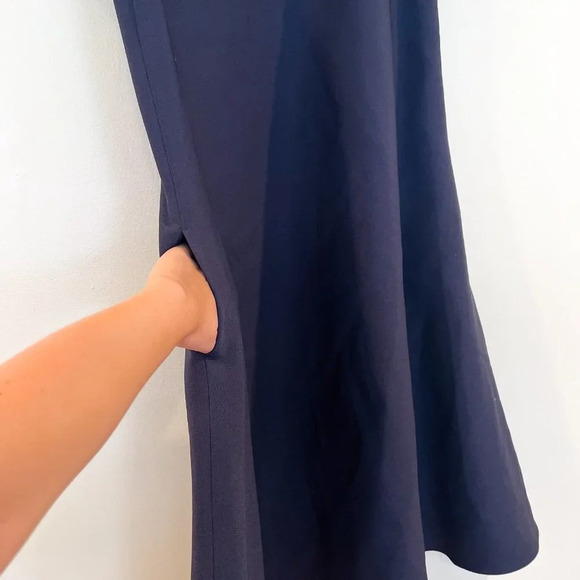 Frankie Shop Navy Short Sleeve Business Poplin Tulip Designer Classic Midi Dress - Picture 3 of 9